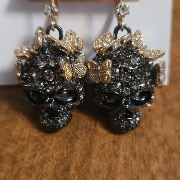 Betsey Johnson Jewelry - Elegant Skull Earrings with Butterfly Accents